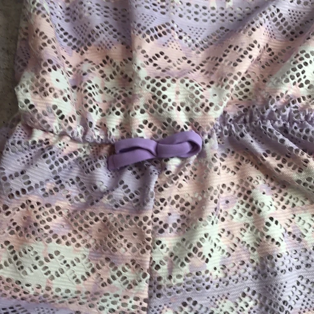 PLACE Tie Dye Lace Sleeveless Romper Swim Coverup Ivory Pastel Pink Purple 5/6